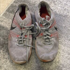 Nike Gray and Red Athletic Shoes with Suede Finish